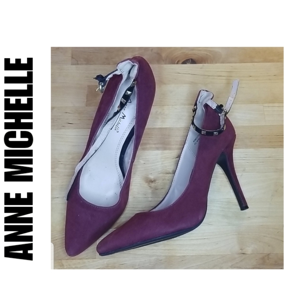 Anne Michelle burgundy pump w/ ankle strap